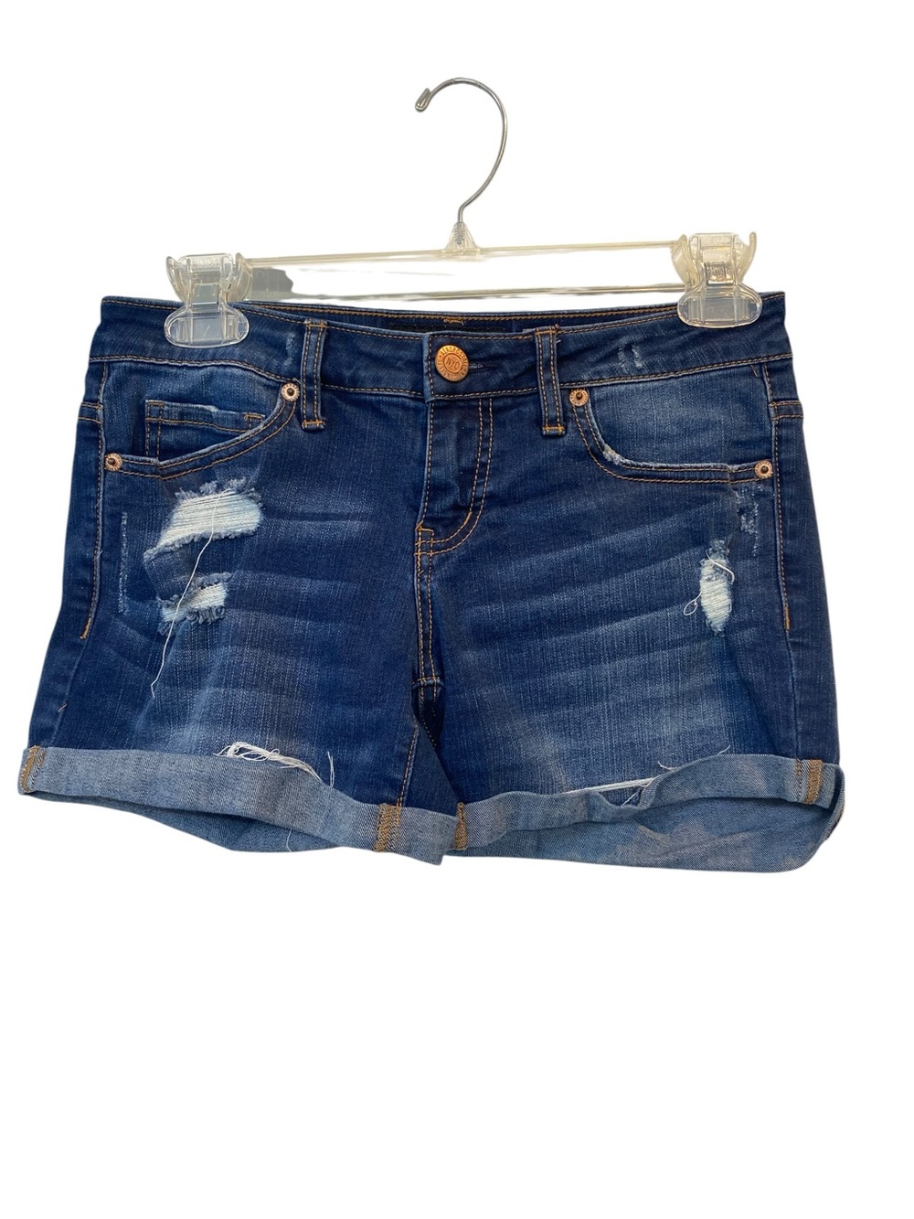 Aeropostale Women's size 0 Dark Blue Rolled Hem Low Rise Distressed Denim Shorts